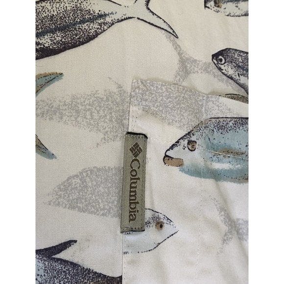Columbia Men's Fish Print Button Up Shirt XL Vintage Pocket Logo 100% Cotton EUC - Picture 3 of 16
